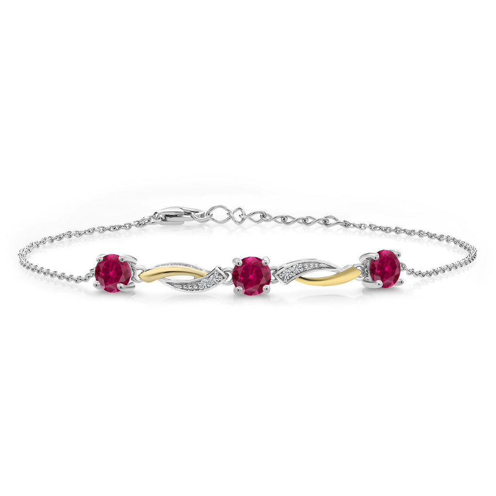 Gem Stone King 3-Stone Infinity Tennis Bracelet for Women | 925 Silver & 10K Yellow Gold | 5MM Round Gemstone Birthstone with Moissanite | 7 Inch with 1 Inch Extender
