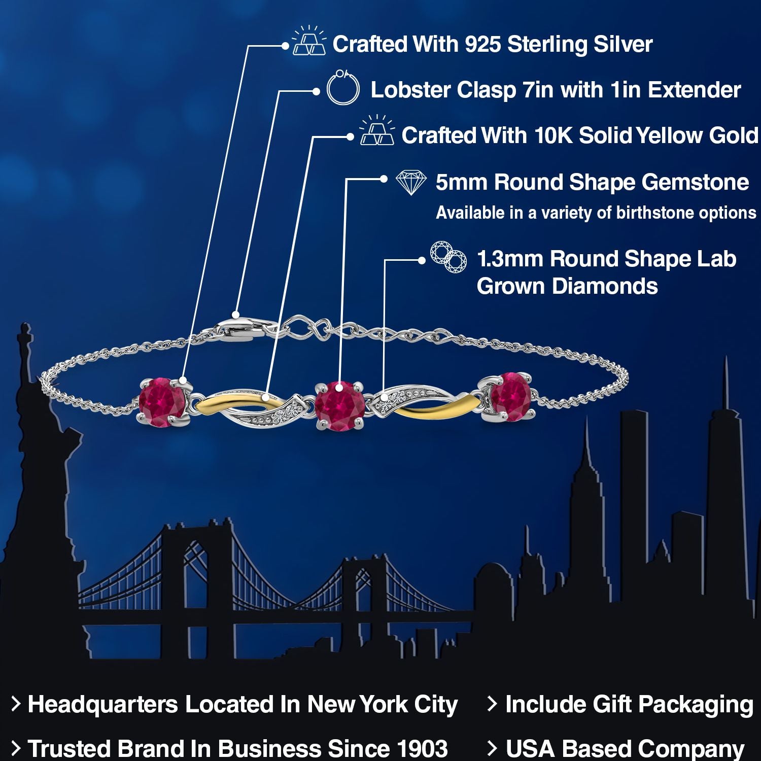 Bracelet in 925 Sterling Silver and 10K Yellow Gold