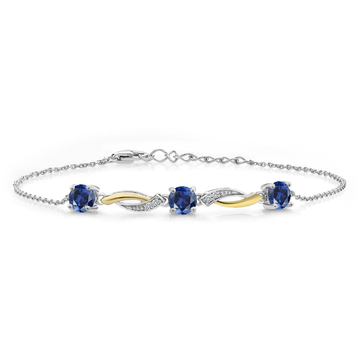 Gem Stone King 5MM Round Gemstone Birthstone and Lab Grown Diamond 925 Silver and 10K Yellow Gold Tennis Bracelet For Women | 7 Inch With 1 Inch Extender