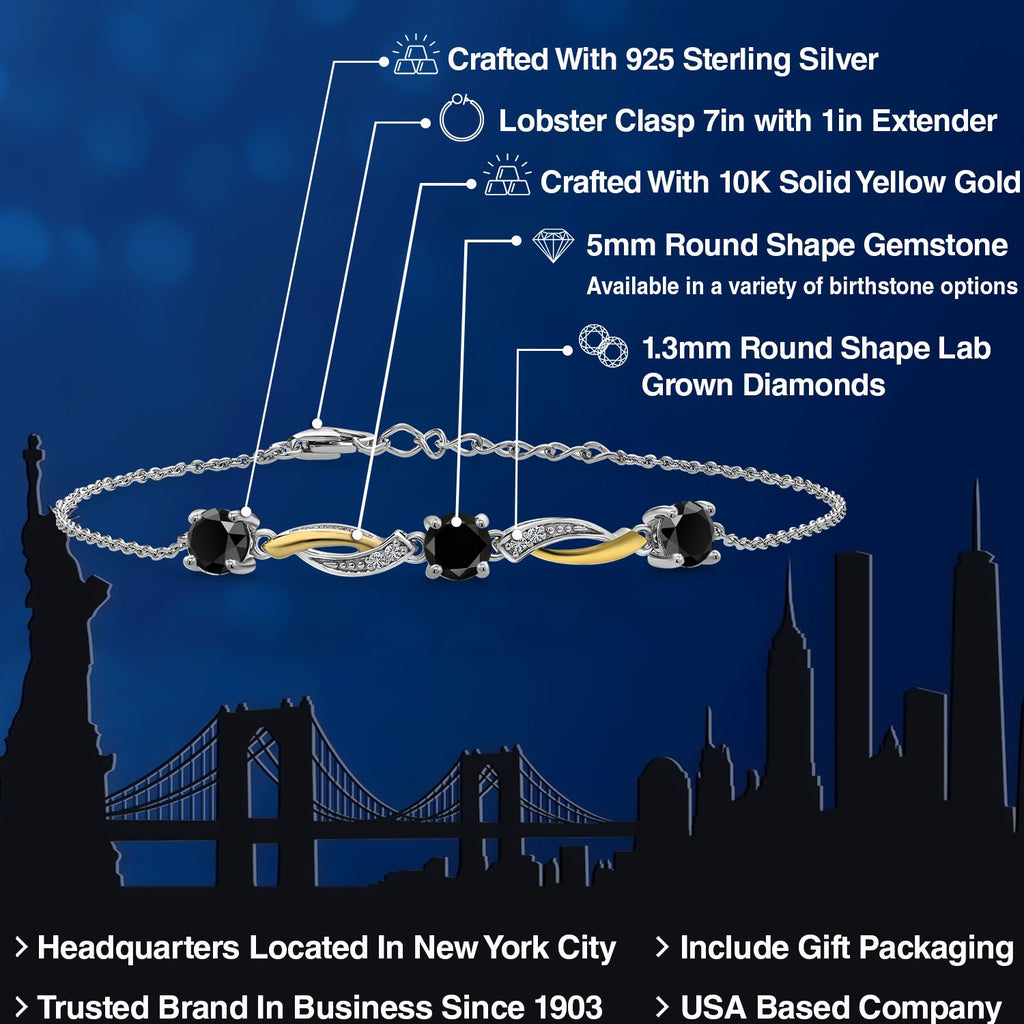 White Lab Grown Diamond - April_Bracelet in 925 Sterling Silver and 10K Yellow Gold