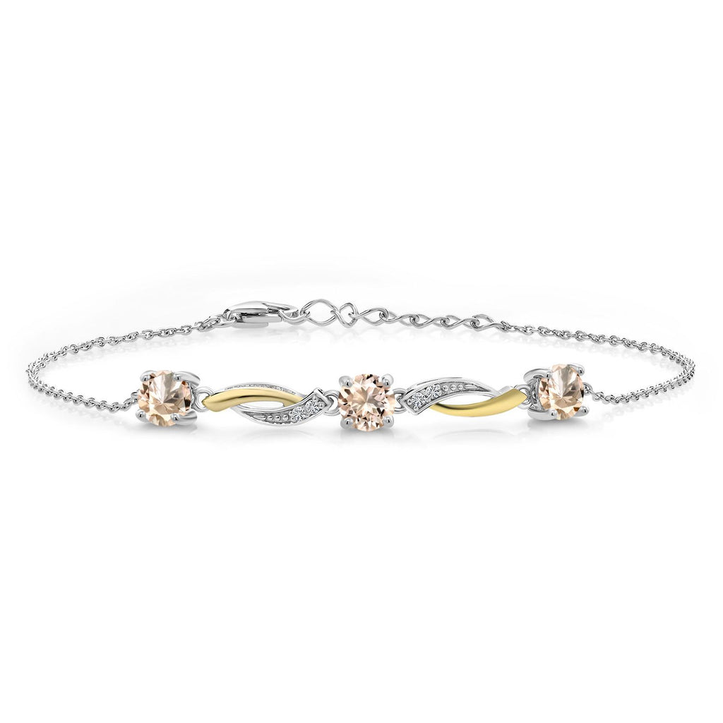 Gem Stone King 3-Stone Infinity Tennis Bracelet for Women | 925 Silver & 10K Yellow Gold | 5MM Round Gemstone Birthstone with Moissanite | 7 Inch with 1 Inch Extender