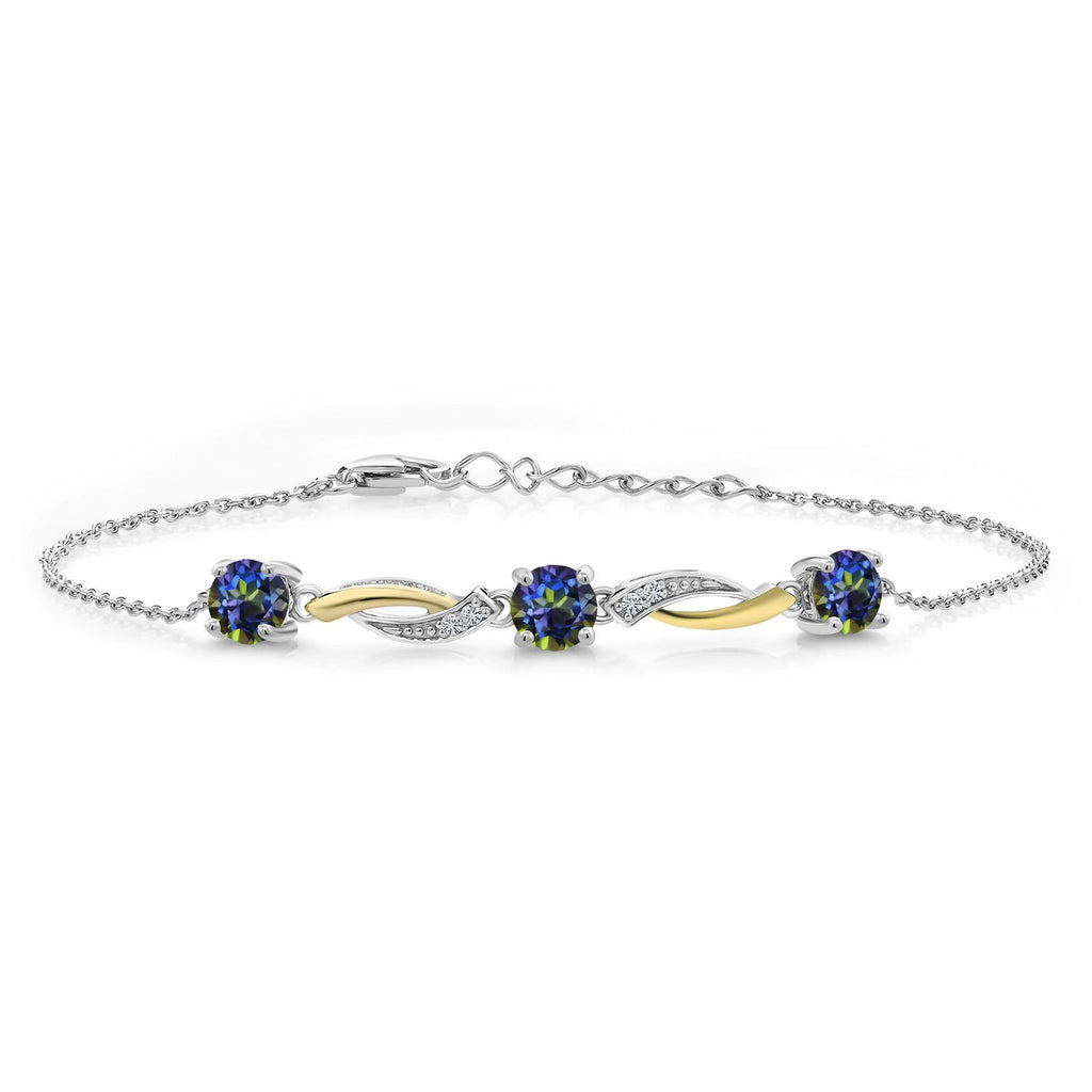 Gem Stone King 3-Stone Infinity Tennis Bracelet for Women | 925 Silver & 10K Yellow Gold | 5MM Round Gemstone Birthstone with Moissanite | 7 Inch with 1 Inch Extender