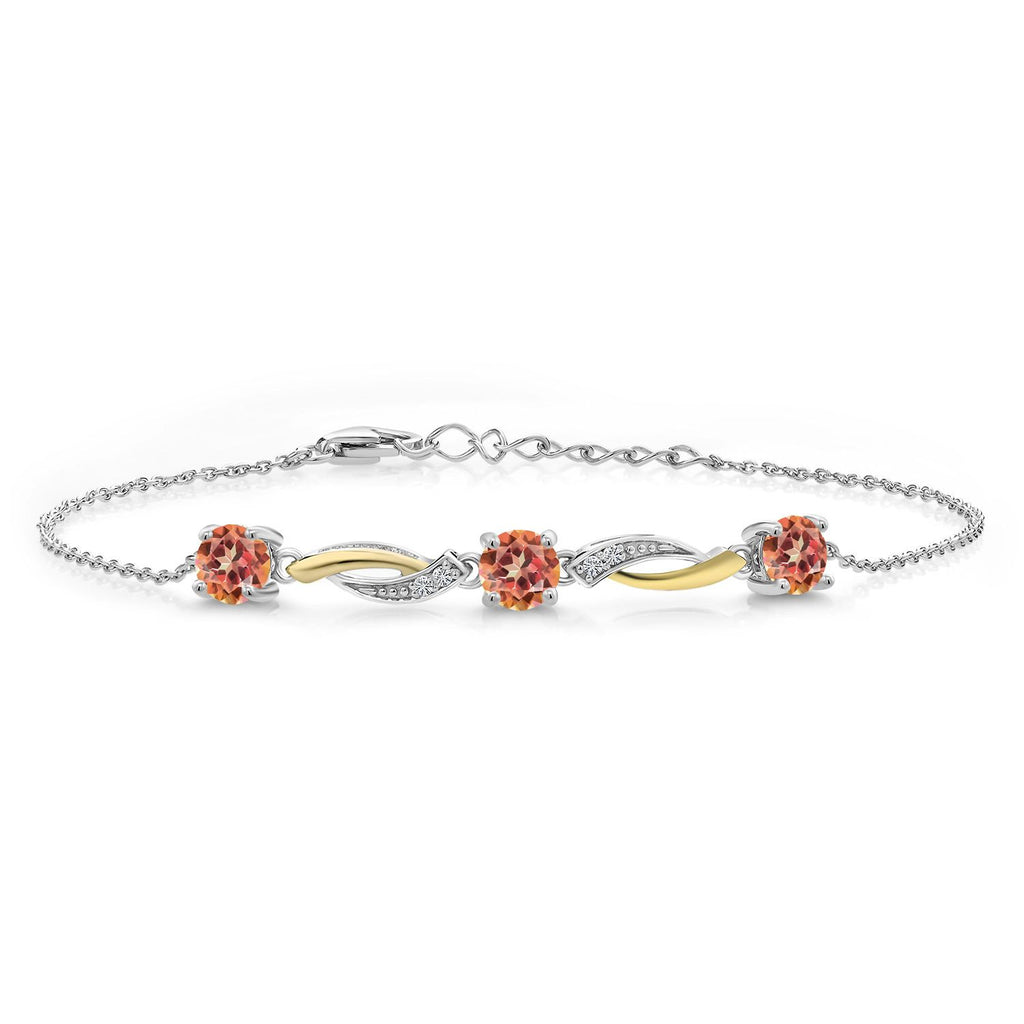Gem Stone King 3-Stone Infinity Tennis Bracelet for Women | 925 Silver & 10K Yellow Gold | 5MM Round Gemstone Birthstone with Moissanite | 7 Inch with 1 Inch Extender