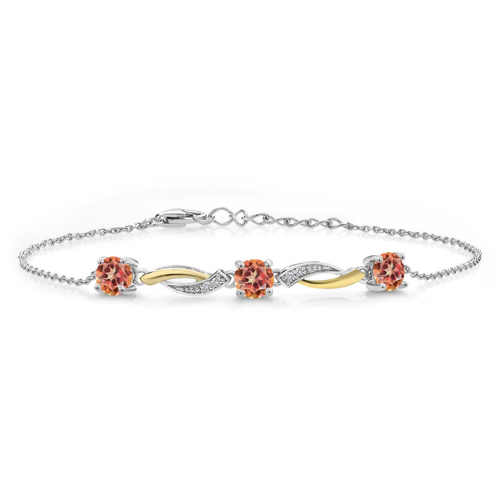 Gem Stone King 3-Stone Infinity Tennis Bracelet for Women | 925 Silver & 10K Yellow Gold | 5MM Round Gemstone Birthstone with Moissanite | 7 Inch with 1 Inch Extender