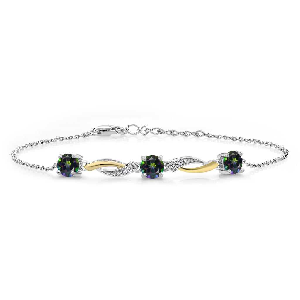 5MM Round Gemstone Birthstone and Lab Grown Diamond 925 Silver and 10K Yellow Gold Tennis Bracelet For Women | 7 Inch With 1 Inch Extender