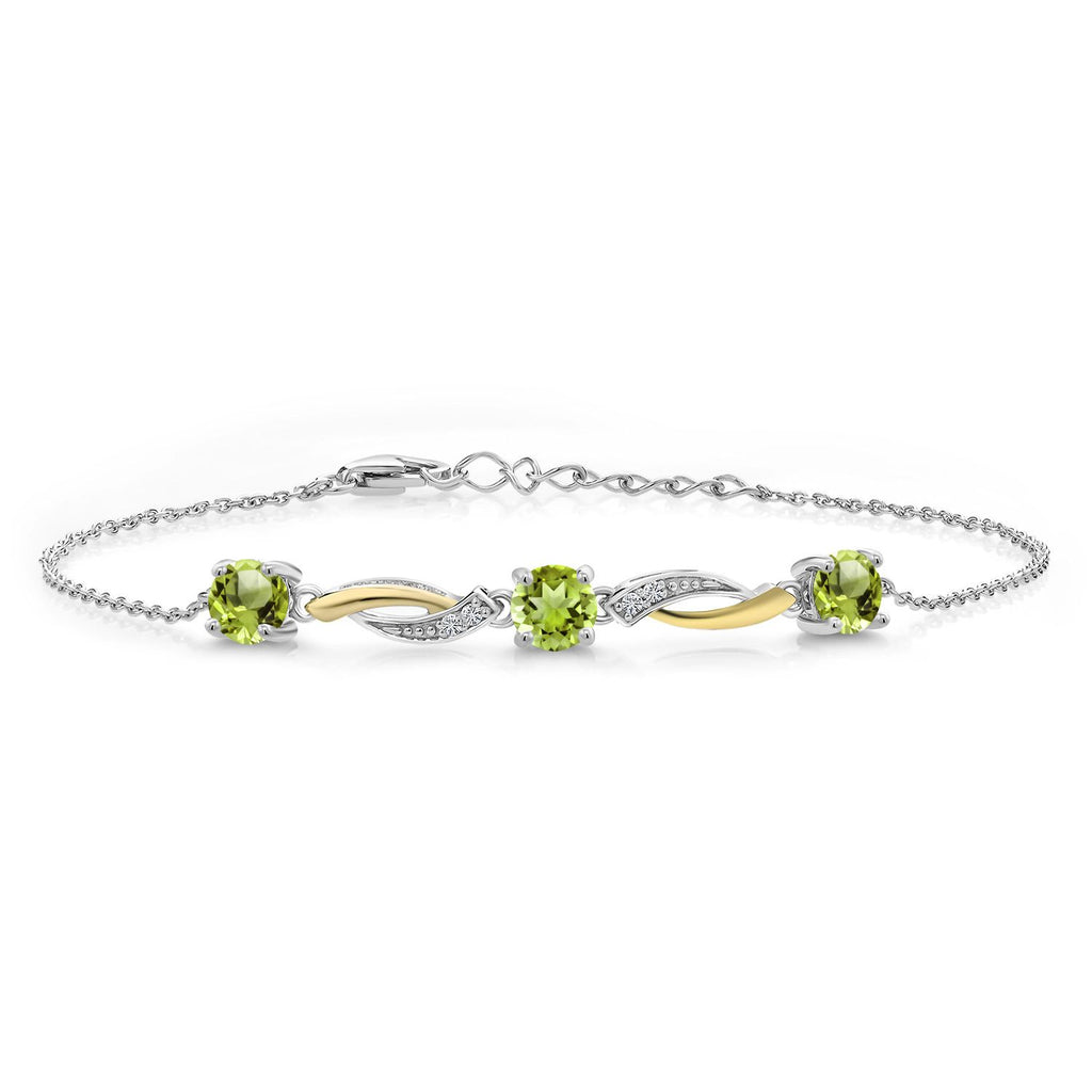 Gem Stone King 5MM Round Gemstone Birthstone and Lab Grown Diamond 925 Silver and 10K Yellow Gold Tennis Bracelet For Women | 7 Inch With 1 Inch Extender