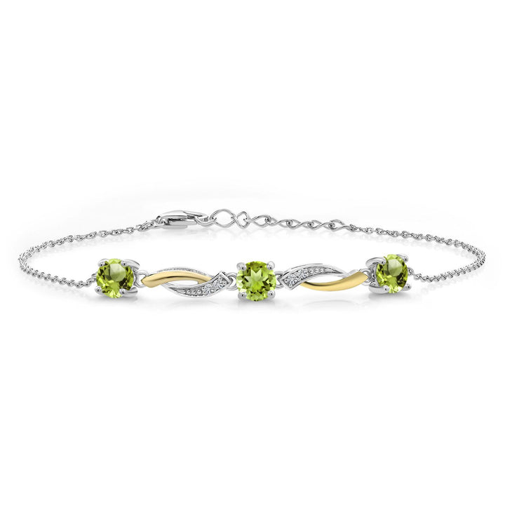 Gem Stone King 5MM Round Gemstone Birthstone and Lab Grown Diamond 925 Silver and 10K Yellow Gold Tennis Bracelet For Women | 7 Inch With 1 Inch Extender
