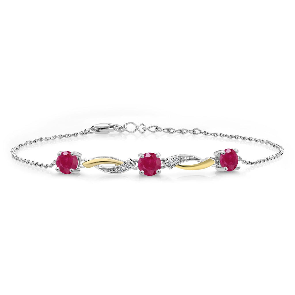 Gem Stone King 3-Stone Infinity Tennis Bracelet for Women | 925 Silver & 10K Yellow Gold | 5MM Round Gemstone Birthstone with Moissanite | 7 Inch with 1 Inch Extender