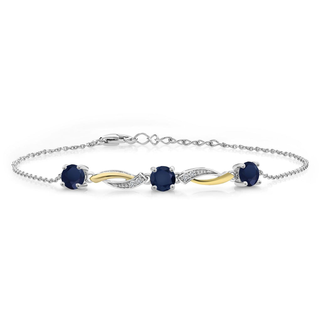 Gem Stone King 5MM Round Gemstone Birthstone and Lab Grown Diamond 925 Silver and 10K Yellow Gold Tennis Bracelet For Women | 7 Inch With 1 Inch Extender