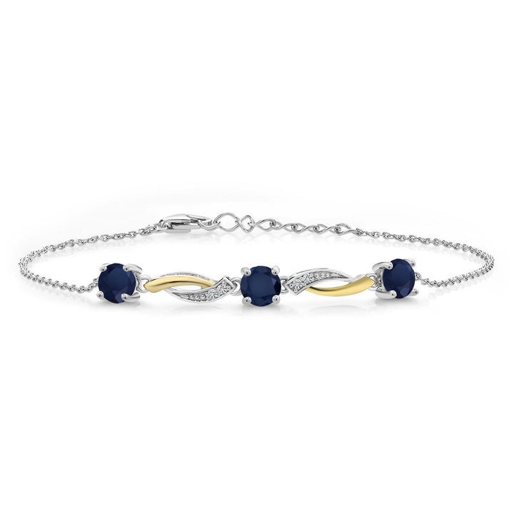 Gem Stone King 5MM Round Gemstone Birthstone and Lab Grown Diamond 925 Silver and 10K Yellow Gold Tennis Bracelet For Women | 7 Inch With 1 Inch Extender