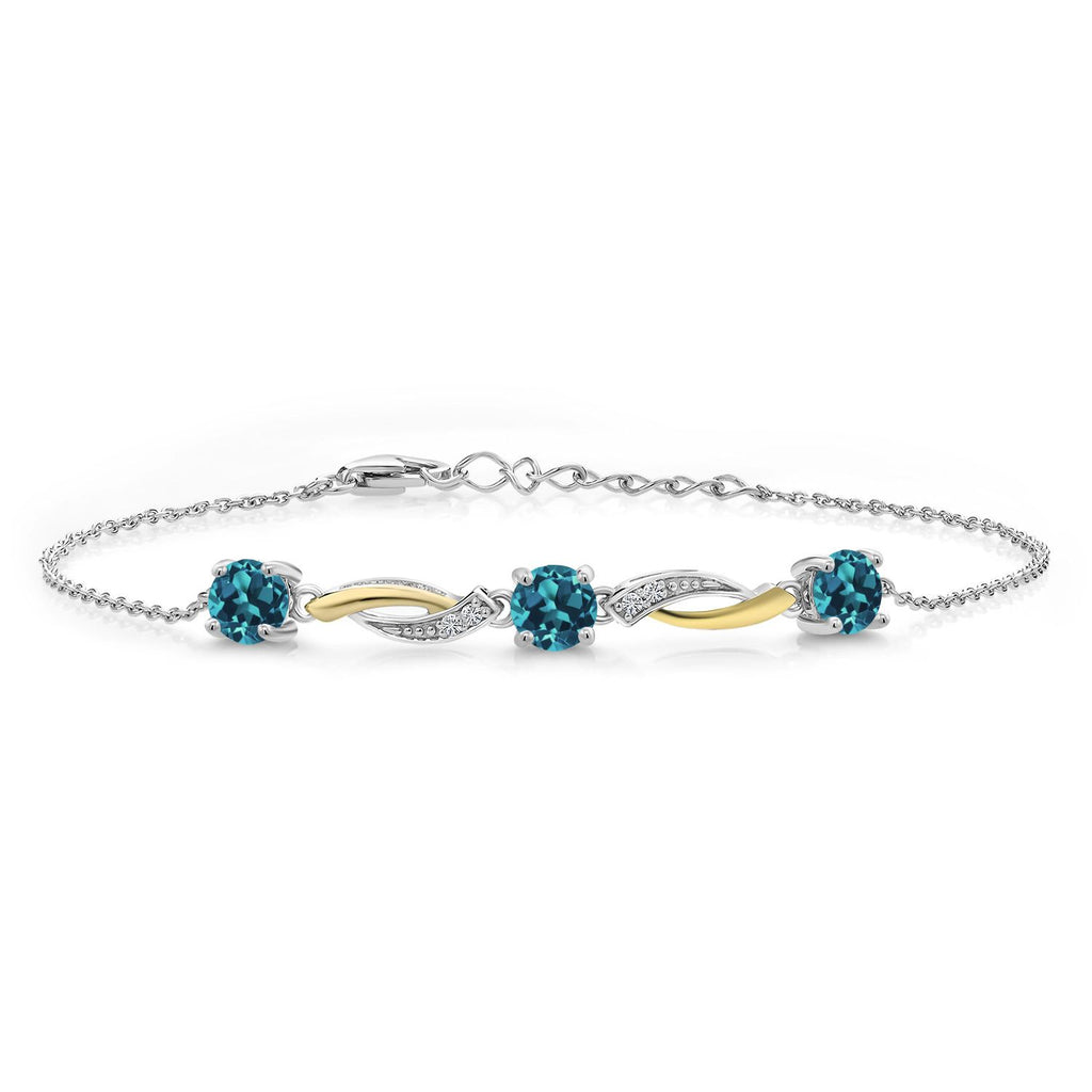 5MM Round Gemstone Birthstone and Lab Grown Diamond 925 Silver and 10K Yellow Gold Tennis Bracelet For Women | 7 Inch With 1 Inch Extender