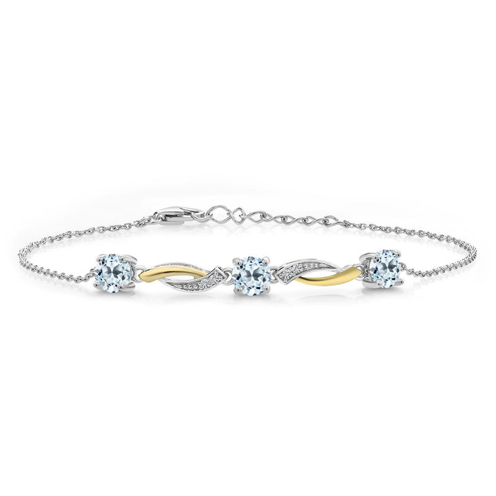 Gem Stone King 5MM Round Gemstone Birthstone and Lab Grown Diamond 925 Silver and 10K Yellow Gold Tennis Bracelet For Women | 7 Inch With 1 Inch Extender