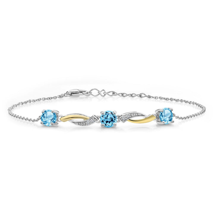 Swiss Blue Topaz - November_Bracelet in 925 Sterling Silver and 10K Yellow Gold