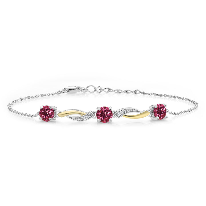 Gem Stone King 5MM Round Gemstone Birthstone and Lab Grown Diamond 925 Silver and 10K Yellow Gold Tennis Bracelet For Women | 7 Inch With 1 Inch Extender