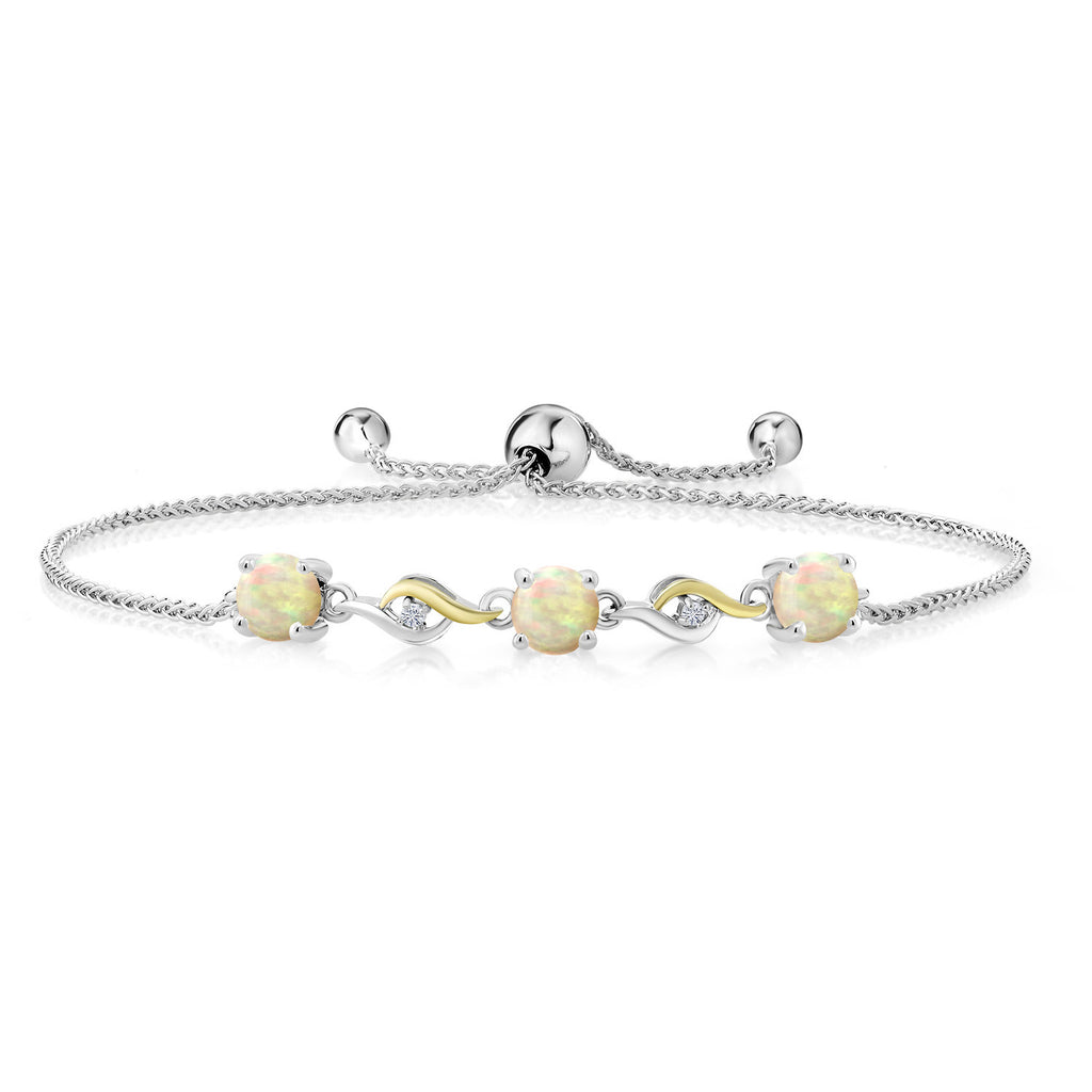 Ethiopian Opal-Cabochon - October_Bracelet in 925 Sterling Silver and 10K Yellow Gold