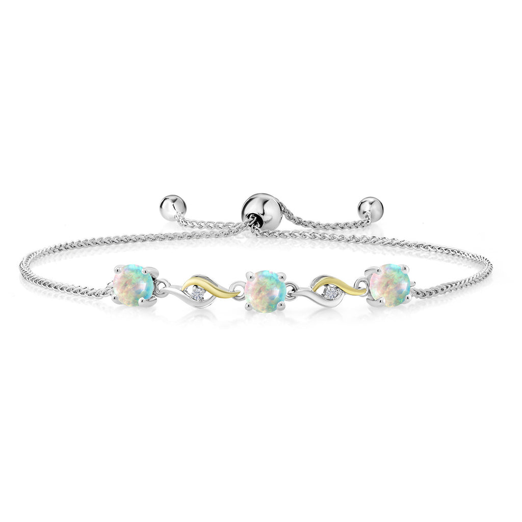 White Opal-Cabochon - October_Bracelet in 925 Sterling Silver and 10K Yellow Gold