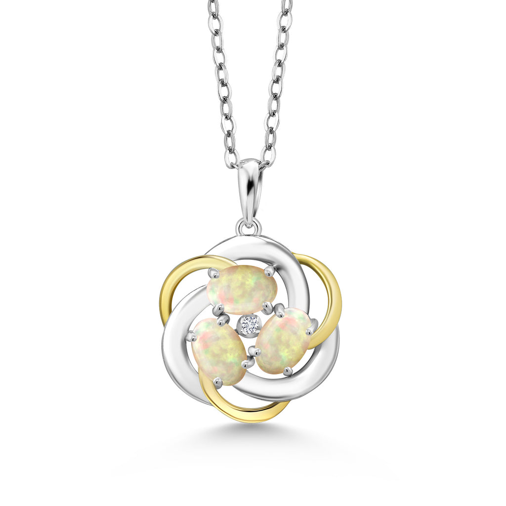 Ethiopian Opal-Cabochon - October_Pendant in 925 Sterling Silver and 10K Yellow Gold