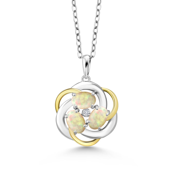 Ethiopian Opal-Cabochon - October_Pendant in 925 Sterling Silver and 10K Yellow Gold