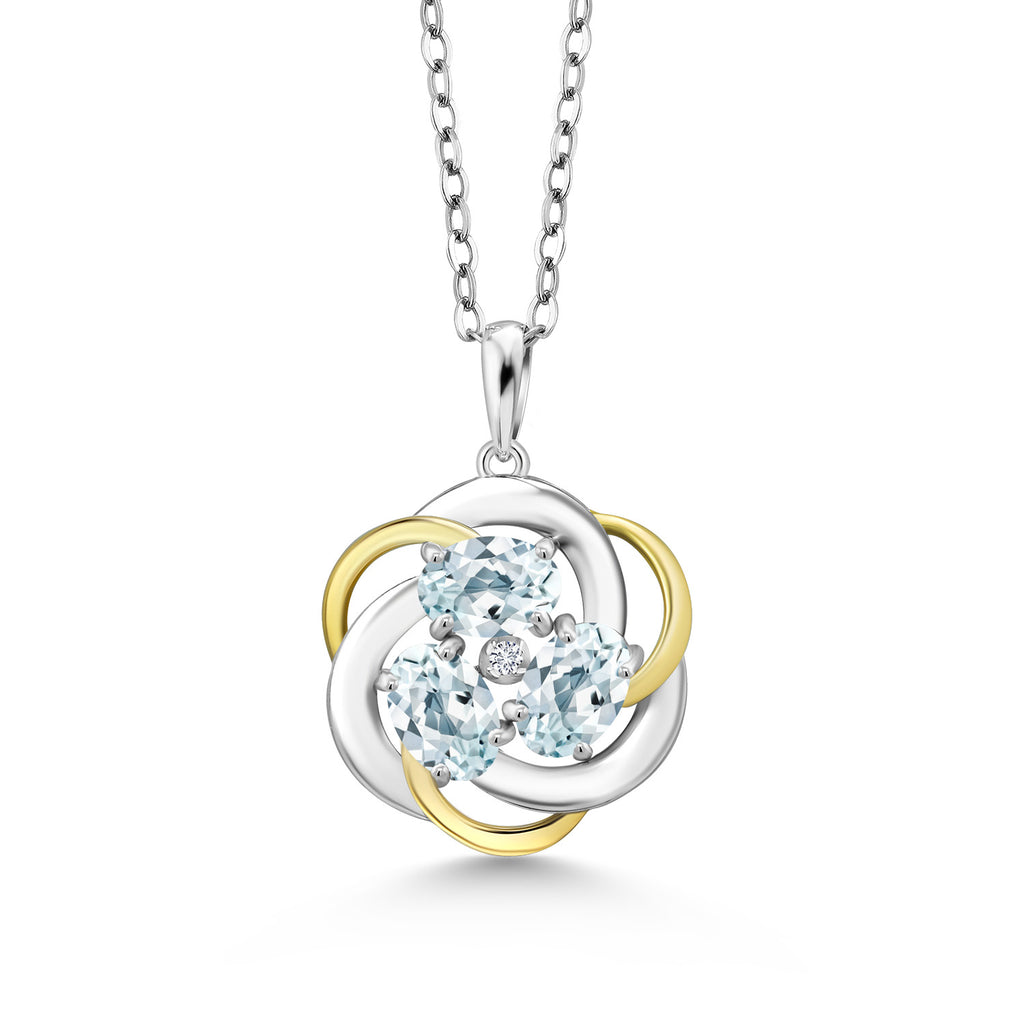 Aquamarine - March_Pendant in 925 Sterling Silver and 10K Yellow Gold