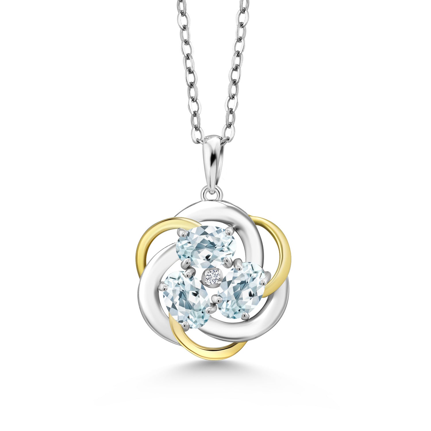 Aquamarine - March_Pendant in 925 Sterling Silver and 10K Yellow Gold