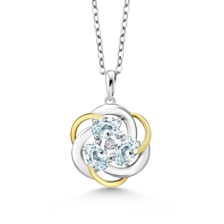 Aquamarine - March_Pendant in 925 Sterling Silver and 10K Yellow Gold