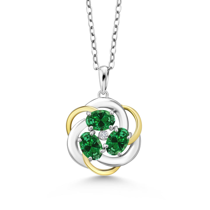 Created Emerald - May_Pendant in 925 Sterling Silver and 10K Yellow Gold