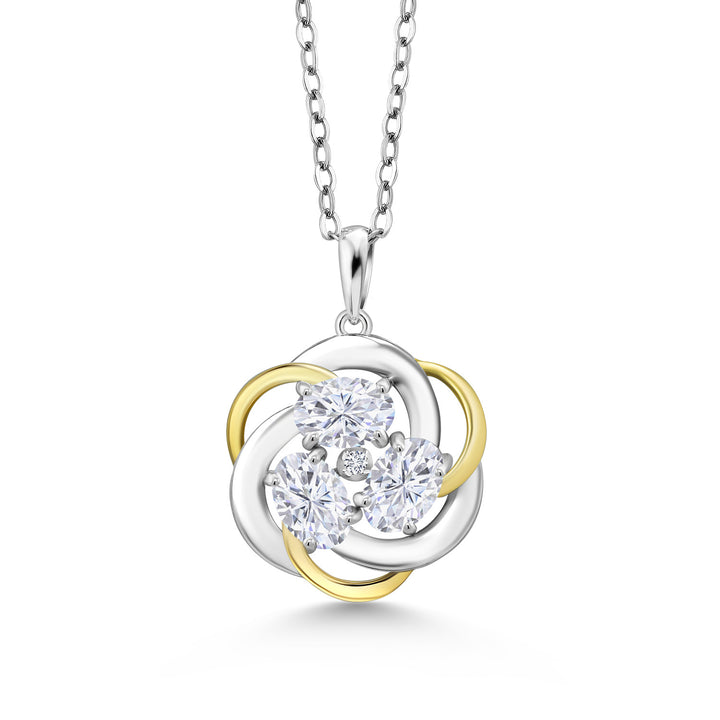 White Moissanite - April_Pendant in 925 Sterling Silver and 10K Yellow Gold