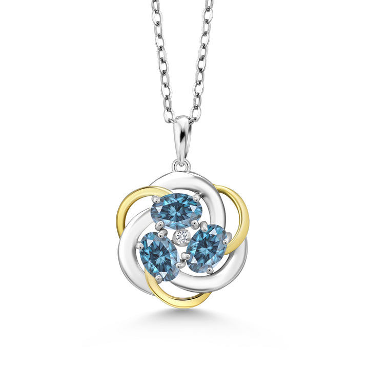 Persian Blue Moissanite - April_Pendant in 925 Sterling Silver and 10K Yellow Gold