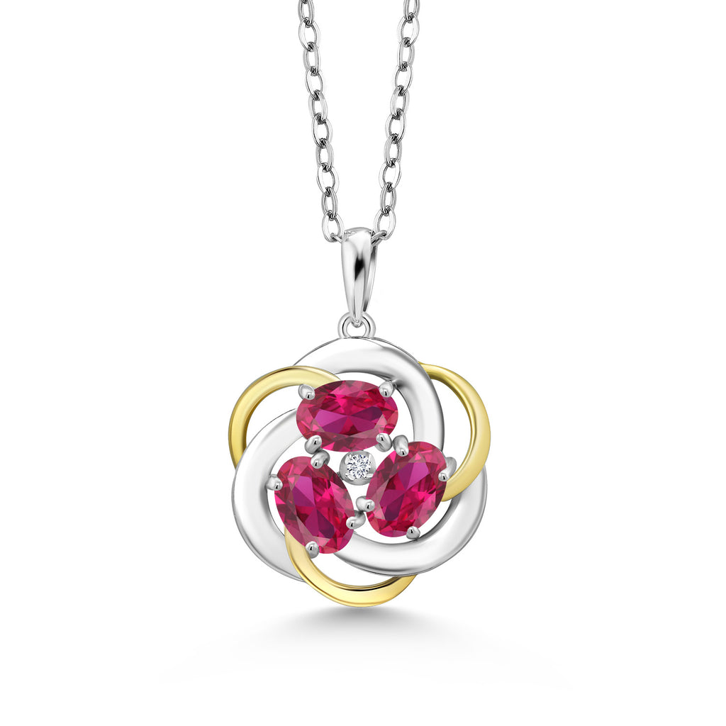 Created Ruby - July_Pendant in 925 Sterling Silver and 10K Yellow Gold
