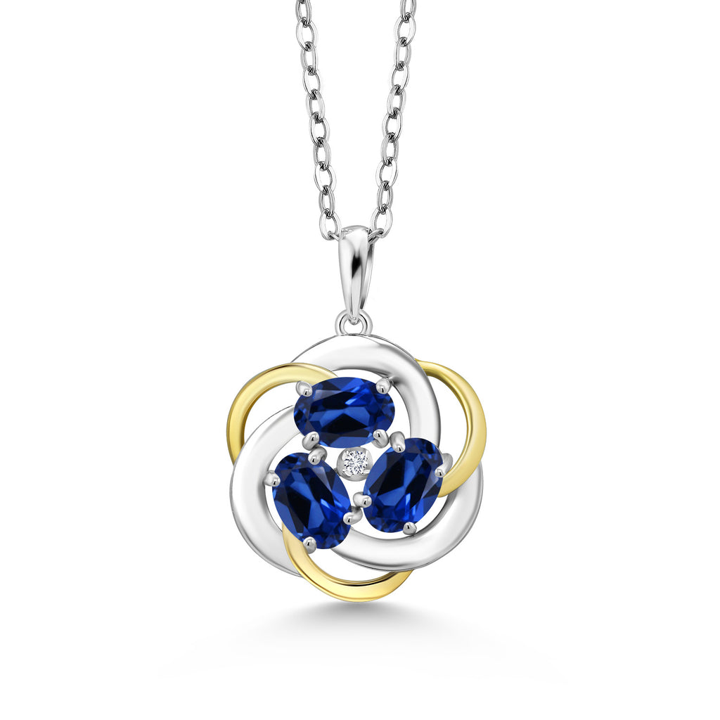 Blue Created Sapphire - September_Pendant in 925 Sterling Silver and 10K Yellow Gold