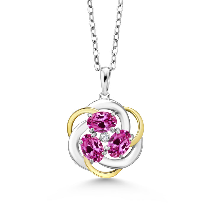 Pink Created Sapphire - September_Pendant in 925 Sterling Silver and 10K Yellow Gold