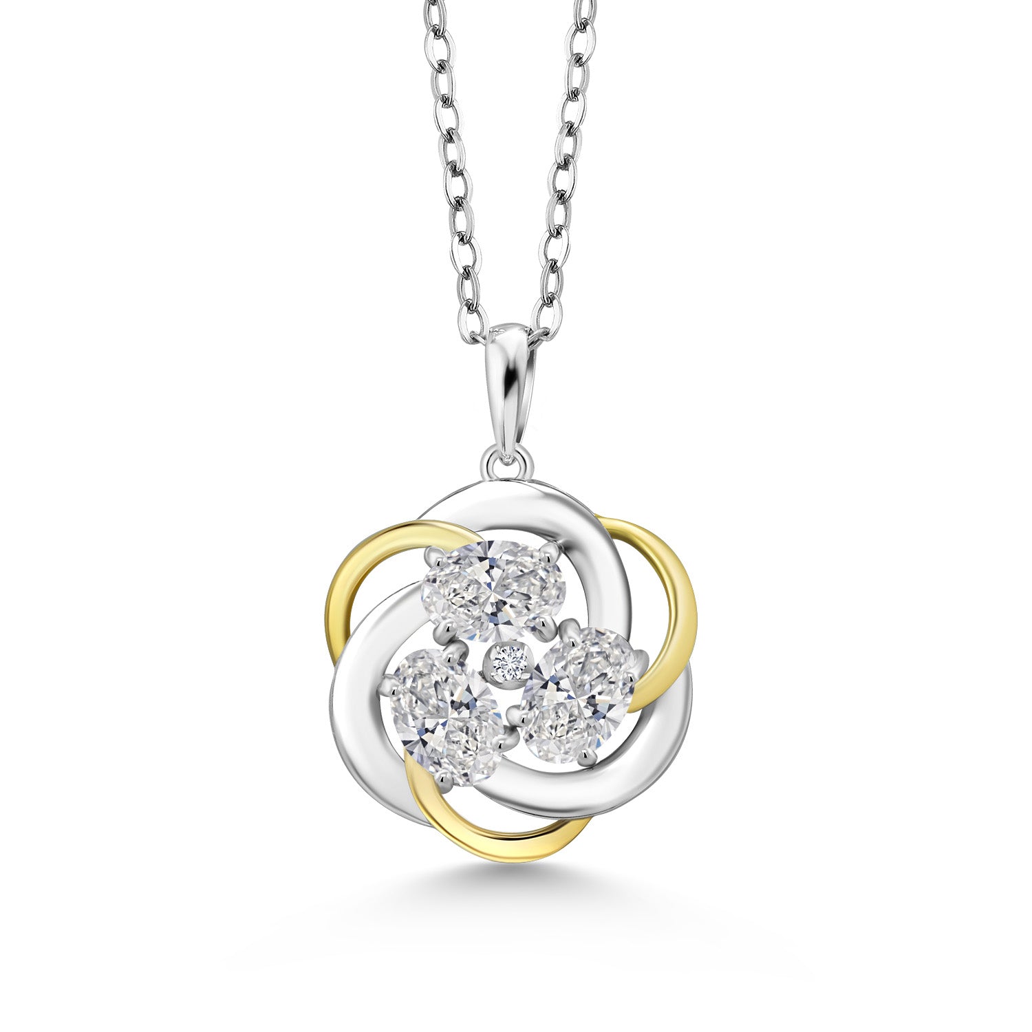 White Lab Grown Diamond - April_Pendant in 925 Sterling Silver and 10K Yellow Gold