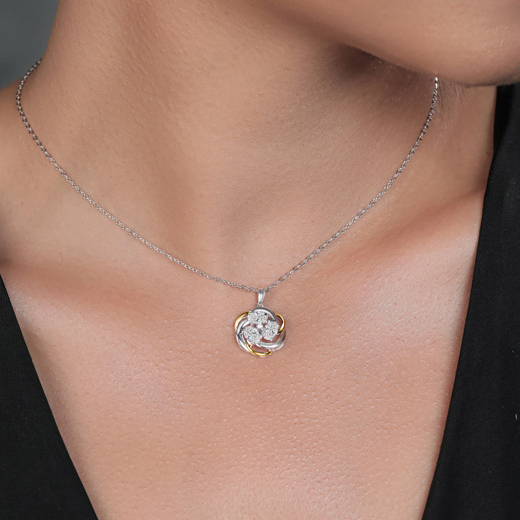 White Lab Grown Diamond - April_Pendant in 925 Sterling Silver and 10K Yellow Gold