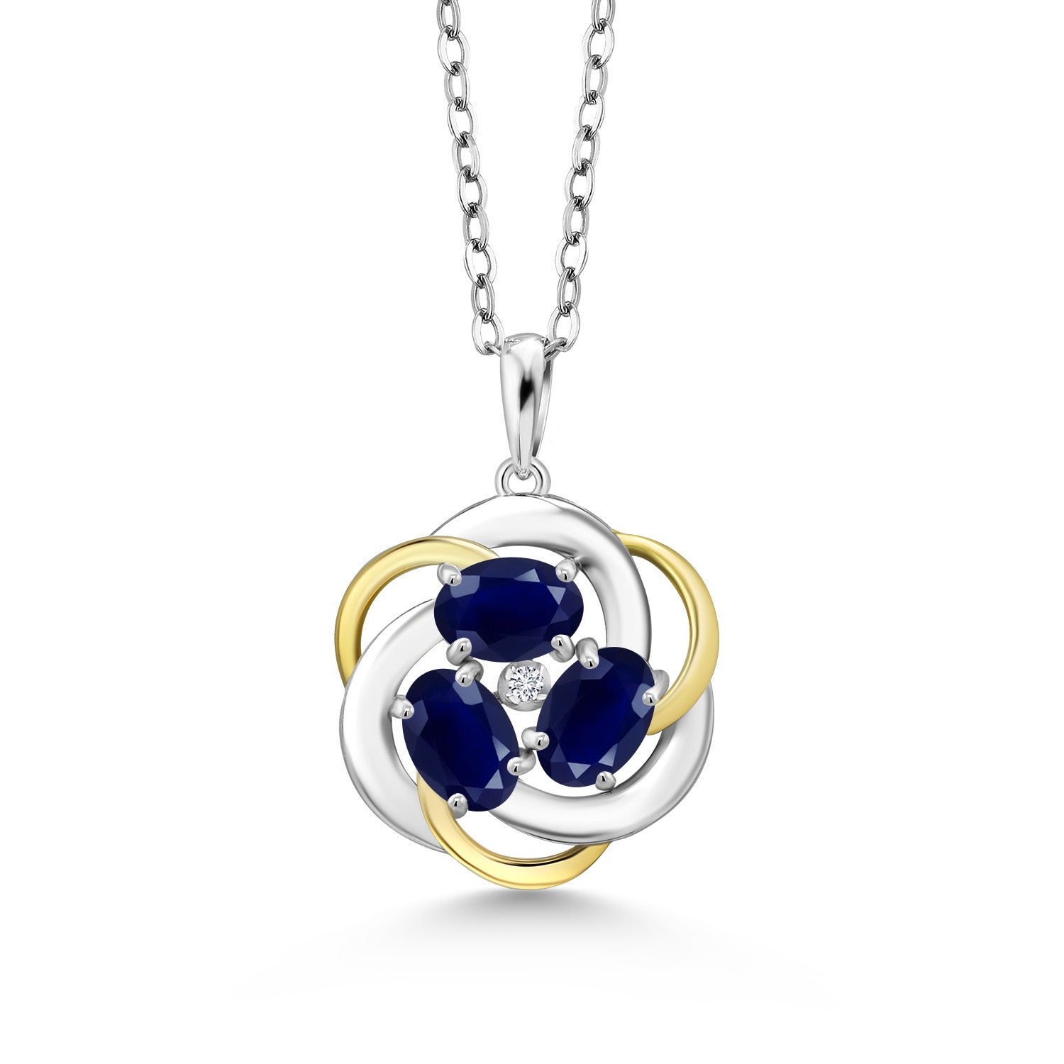 Blue Sapphire - September_Pendant in 925 Sterling Silver and 10K Yellow Gold
