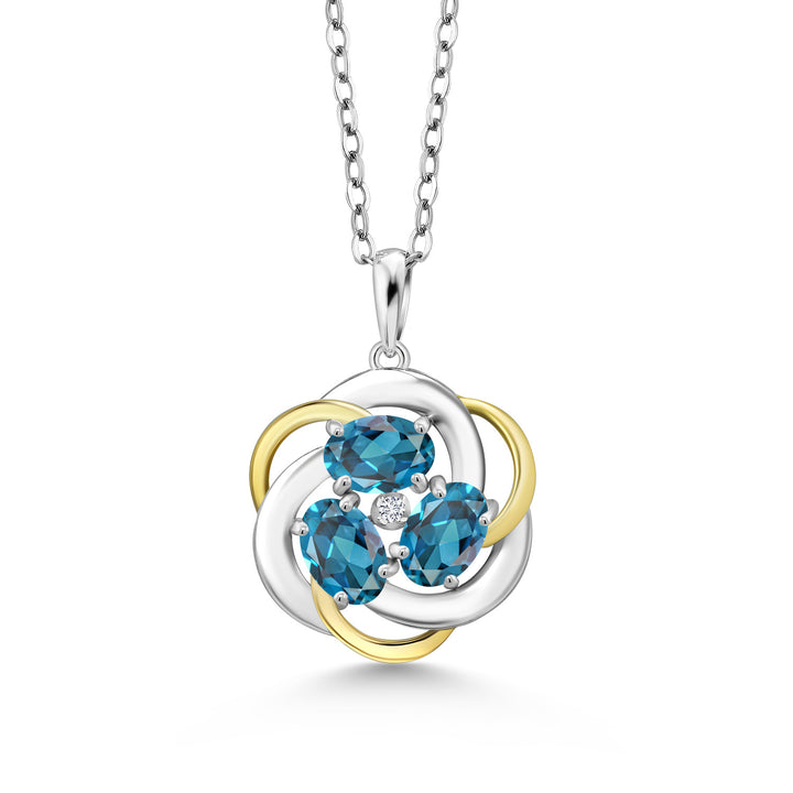 London Blue Topaz - November_Pendant in 925 Sterling Silver and 10K Yellow Gold