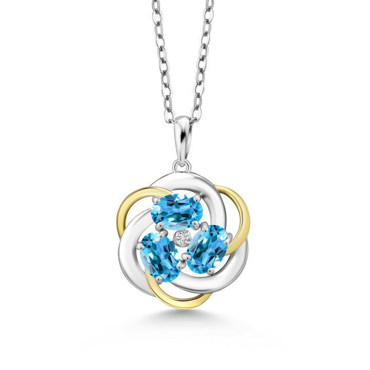 Swiss Blue Topaz - November_Pendant in 925 Sterling Silver and 10K Yellow Gold