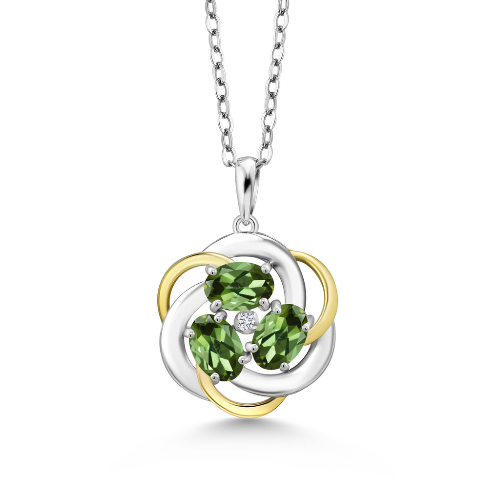 Green Tourmaline - October_Pendant in 925 Sterling Silver and 10K Yellow Gold