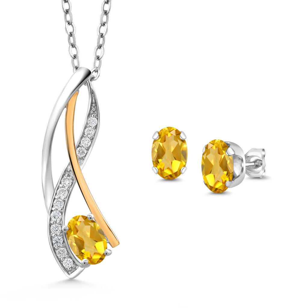 Citrine - November_Pendant Earrings Set in 925 Sterling Silver and 10K Yellow Gold