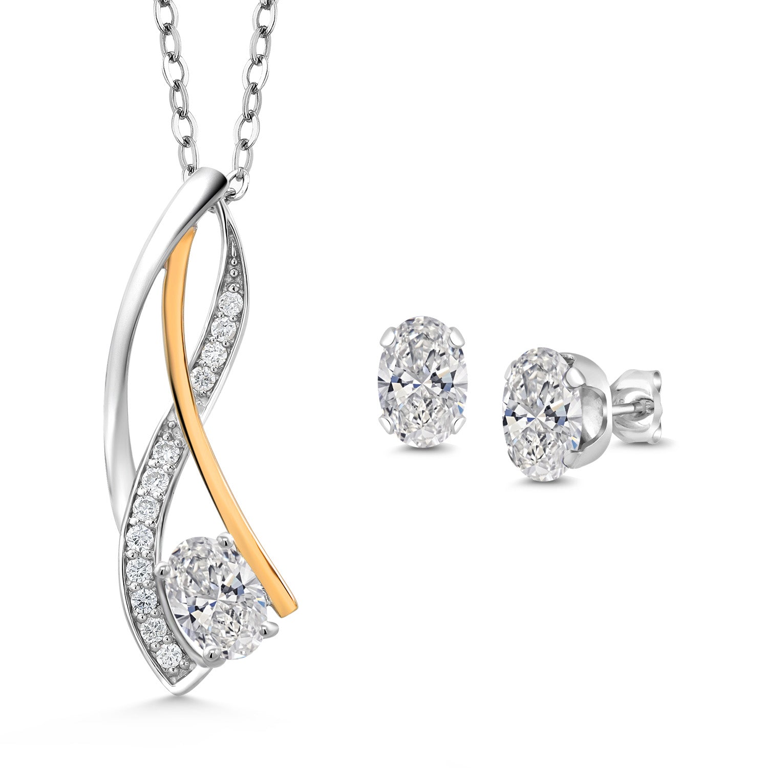 Pendant Earrings Set in 925 Sterling Silver and 10K Yellow Gold