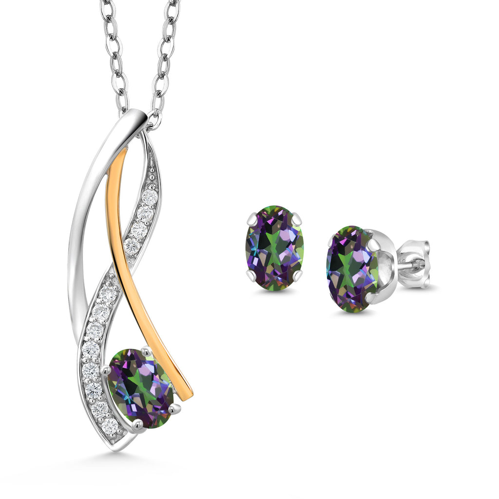 Green Mystic Topaz_Pendant Earrings Set in 925 Sterling Silver and 10K Yellow Gold