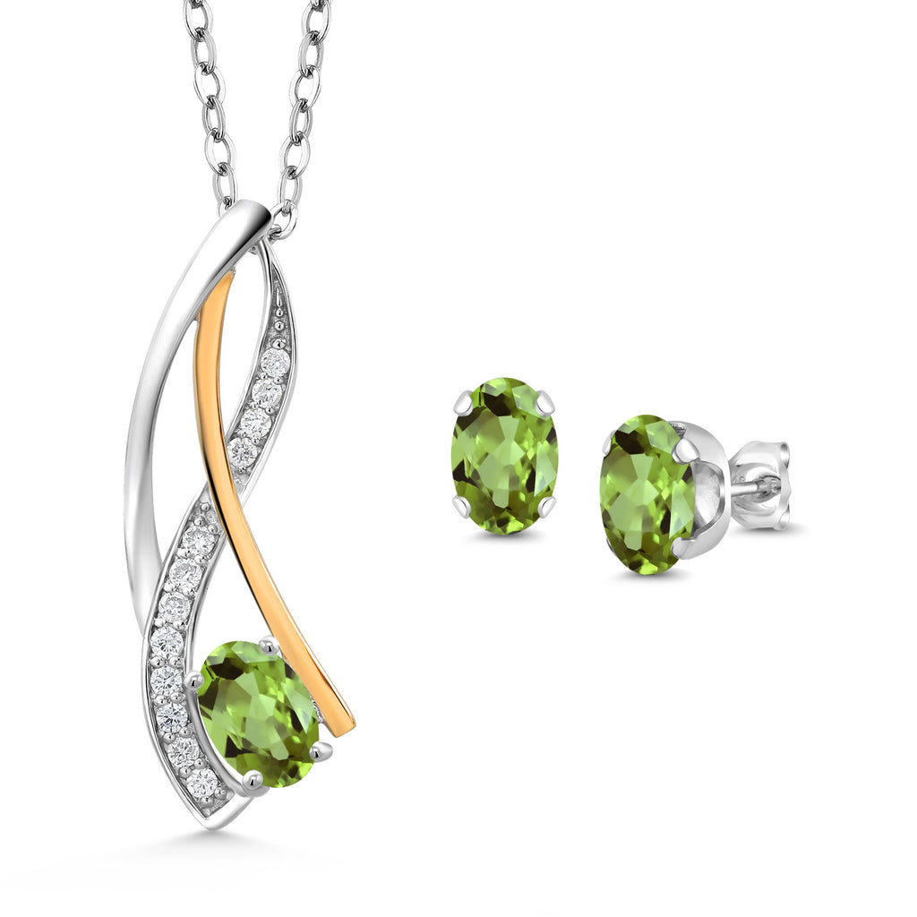 Peridot - August_Pendant Earrings Set in 925 Sterling Silver and 10K Yellow Gold