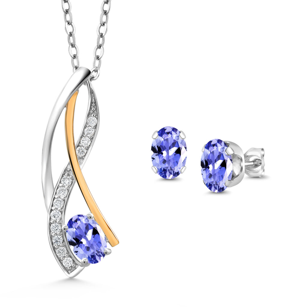 Tanzanite - December_Pendant Earrings Set in 925 Sterling Silver and 10K Yellow Gold