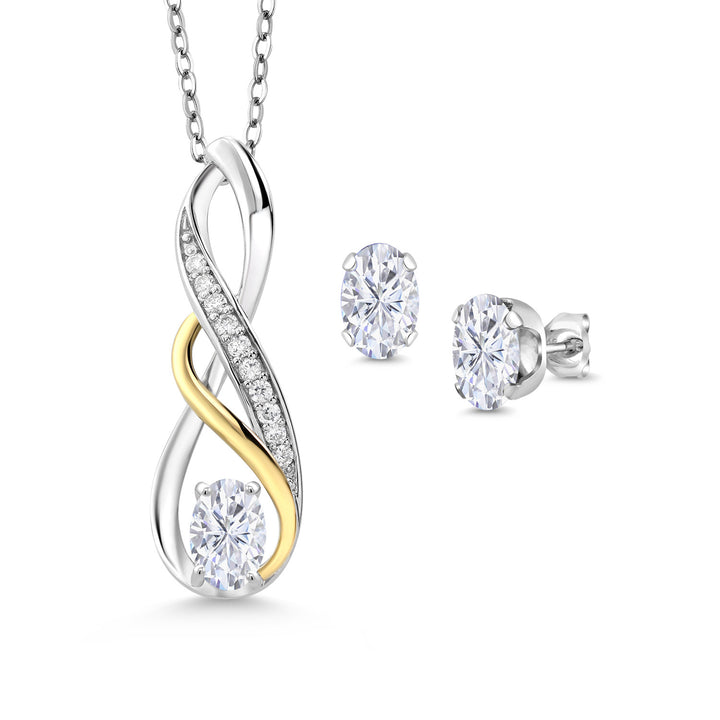 Pendant Earrings Set in 925 Sterling Silver and 10K Yellow Gold