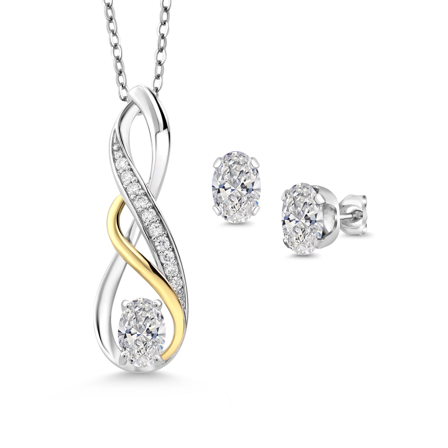 Pendant Earrings Set in 925 Sterling Silver and 10K Yellow Gold