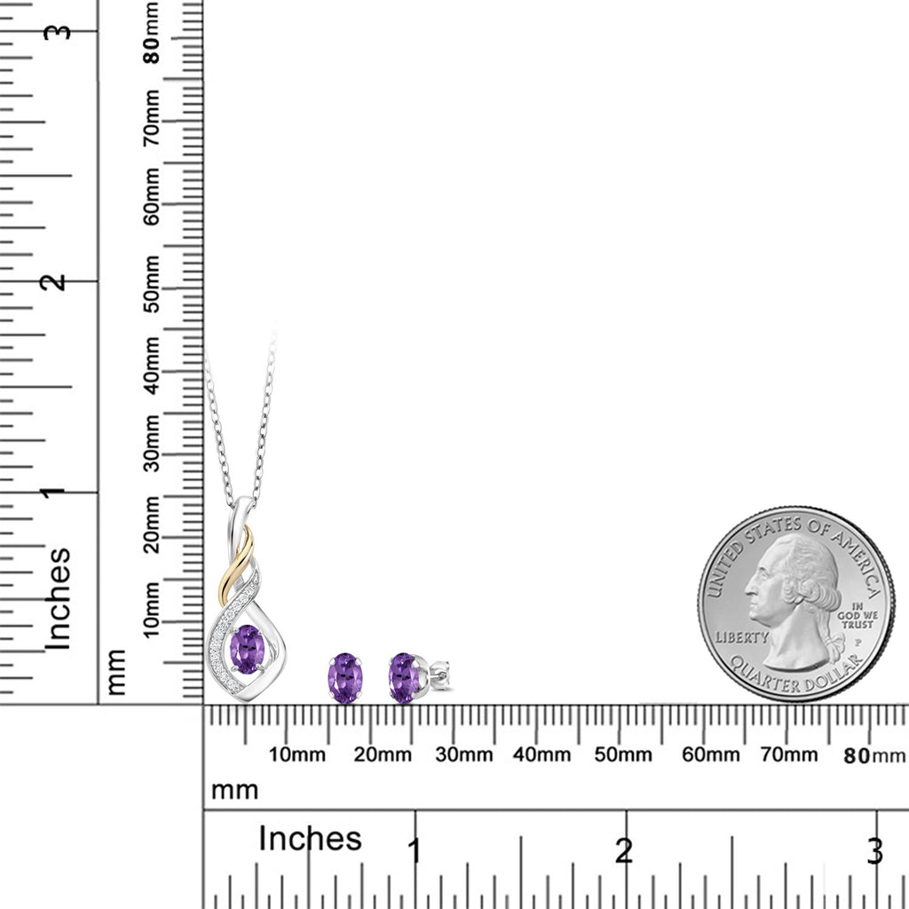 Amethyst - February_Pendant Earrings Set in 925 Sterling Silver and 10K Yellow Gold