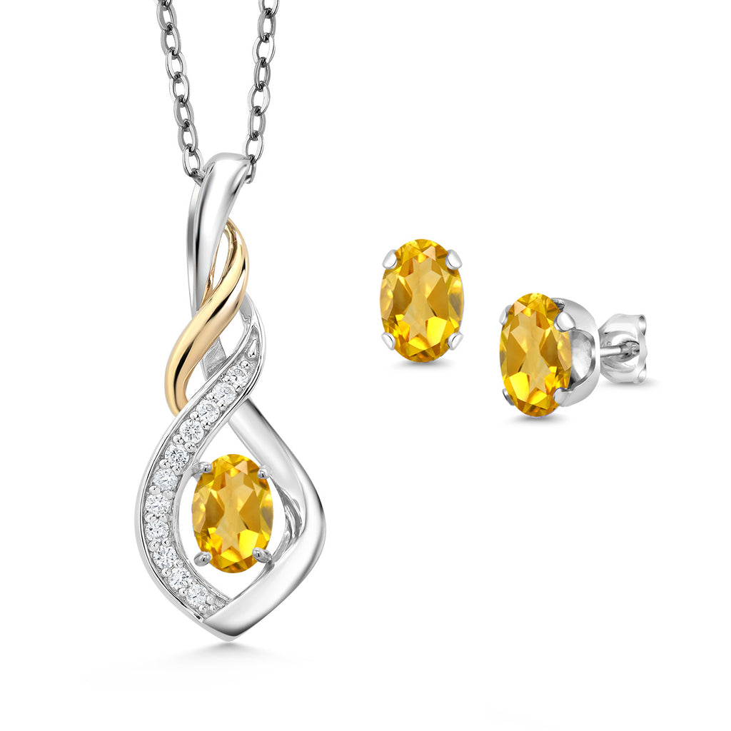 Citrine - November_Pendant Earrings Set in 925 Sterling Silver and 10K Yellow Gold