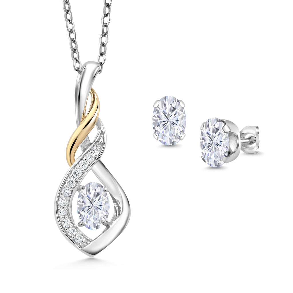 Moissanite - April_Pendant Earrings Set in 925 Sterling Silver and 10K Yellow Gold