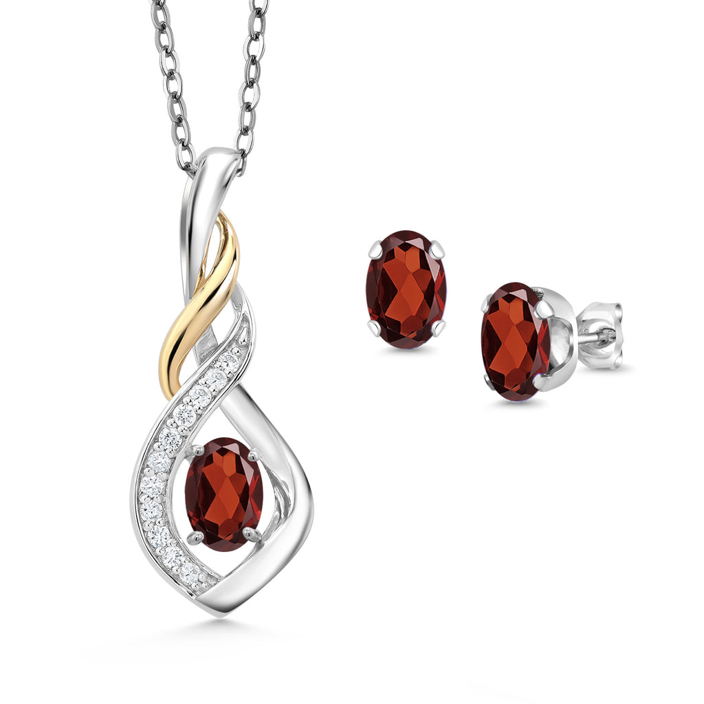 Garnet - January_Pendant Earrings Set in 925 Sterling Silver and 10K Yellow Gold