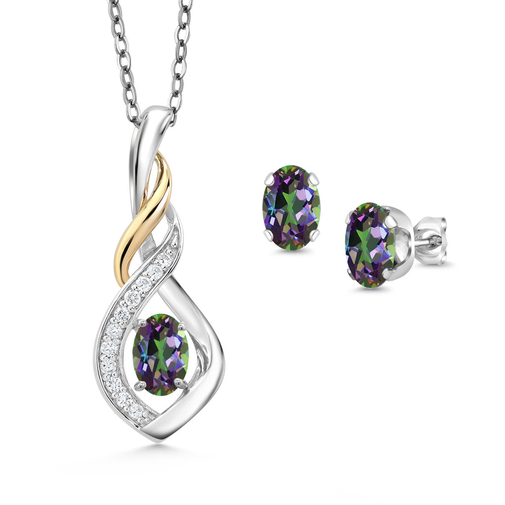 Mystic Topaz_Pendant Earrings Set in 925 Sterling Silver and 10K Yellow Gold