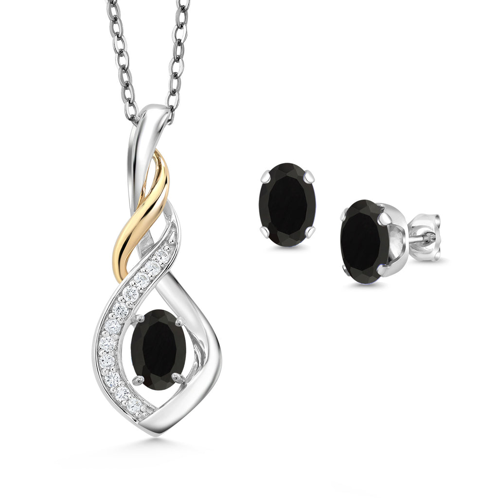 Onyx - December_Pendant Earrings Set in 925 Sterling Silver and 10K Yellow Gold